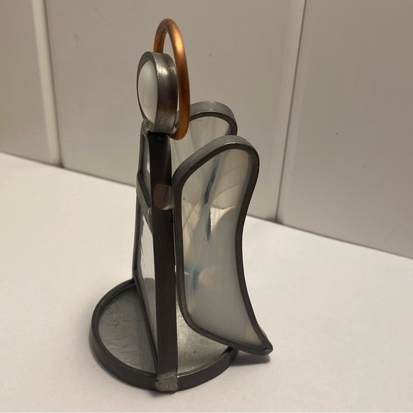 Vintage Angel Figurine White Stained Glass cooper halo art glass Sculpture - Picture 11 of 16